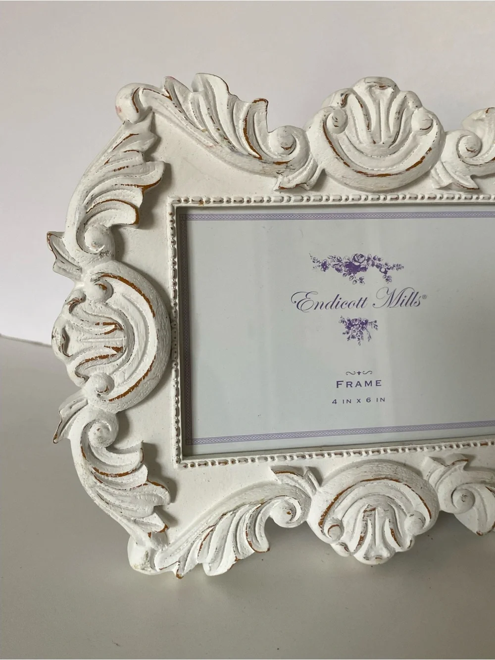 Baroque Style Picture Frame For 4 X 6” White Wood Photo Free-stand Shabby Chic l
